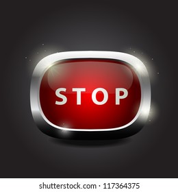 Shiny glass button "stop" on metal frame