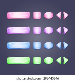Shiny glass buttons of different shapes for game interface and web design