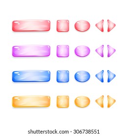 Shiny glass buttons of different shapes for game interface and web design