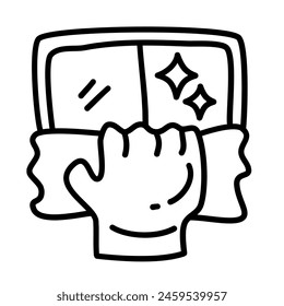 shiny glass of cleaning service doodle icons