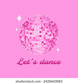 Shiny glass disco ball. Let's dance. Nightlife party. Vector