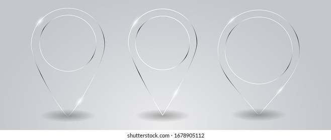 Shiny glass items set. Background with world map, glass pointers with colorful light spots, and place for your text on glass. Suitable for modern hi tech infographics. EPS10, transparency
