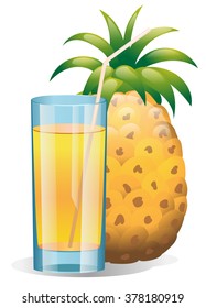 Shiny glass of pineapple juice. Vector