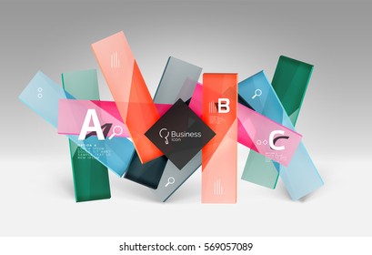 Shiny glass plate surfaces with text on 3d space. Abstract background