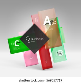 Shiny glass plate surfaces with text on 3d space. Abstract background