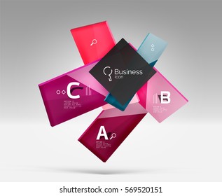 Shiny glass plate surfaces with text on 3d space. Abstract background
