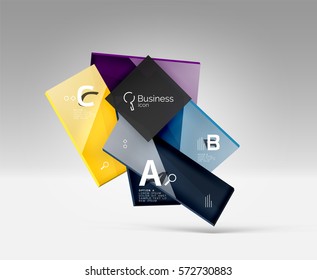 Shiny glass plate surfaces with text on 3d space. Abstract background