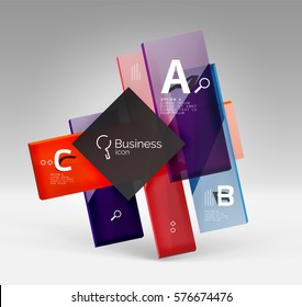Shiny glass plate surfaces with text on 3d space. Abstract background