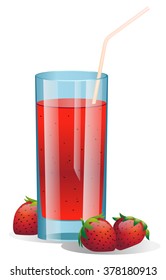 Shiny glass of strawberry juice. Vector