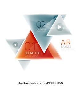 Shiny glass triangle web box. Vector geometric template