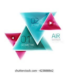 Shiny glass triangle web box. Vector geometric template