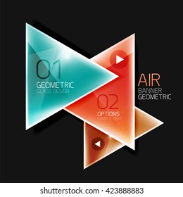 Shiny glass triangle web box. Vector geometric template