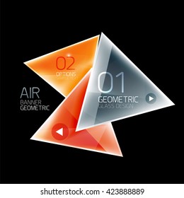Shiny glass triangle web box. Vector geometric template