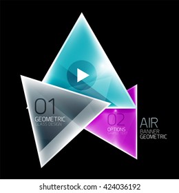 Shiny glass triangle web box. Vector geometric template