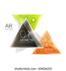 Shiny glass triangle web box. Vector geometric template