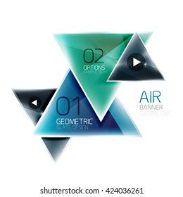 Shiny glass triangle web box. Vector geometric template