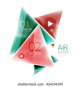 Shiny glass triangle web box. Vector geometric template