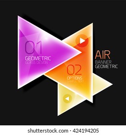 Shiny glass triangle web box. Vector geometric template