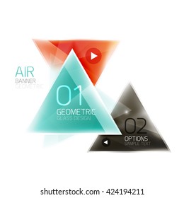 Shiny glass triangle web box. Vector geometric template