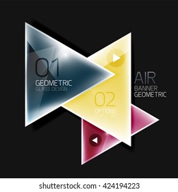 Shiny glass triangle web box. Vector geometric template