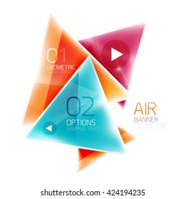 Shiny glass triangle web box. Vector geometric template