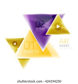Shiny glass triangle web box. Vector geometric template