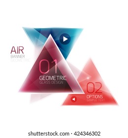 Shiny glass triangle web box. Vector geometric template