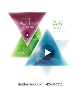 Shiny glass triangle web box. Vector geometric template