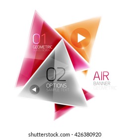 Shiny glass triangle web box. Vector geometric template