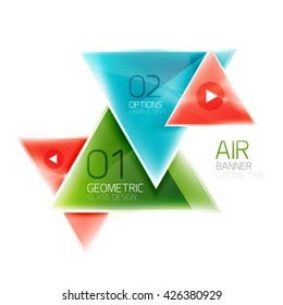 Caja de la web del triángulo de vidrio brillante. Plantilla geométrica del vector
