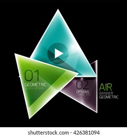 Shiny glass triangle web box. Vector geometric template