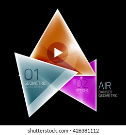 Shiny glass triangle web box. Vector geometric template