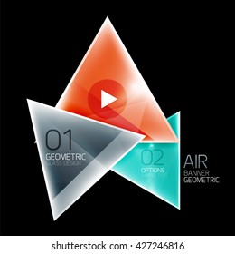 Shiny glass triangle web box. Vector geometric template