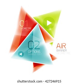 Shiny glass triangle web box. Vector geometric template