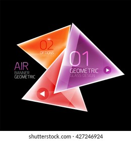 Shiny glass triangle web box. Vector geometric template