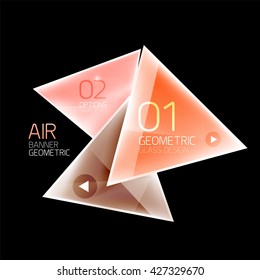 Shiny glass triangle web box. Vector geometric template