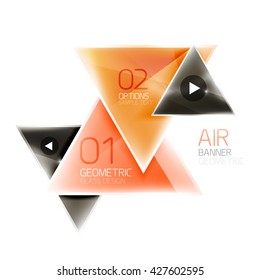 Shiny glass triangle web box. Vector geometric template