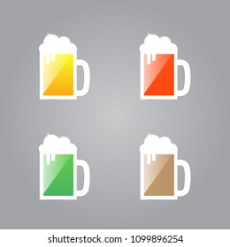 Shiny glasses of beer on a gray background. Vector illustration .