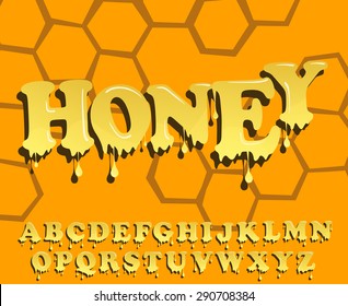  Shiny, glazed, honey alphabet design. Melting font. Vector letterhead set