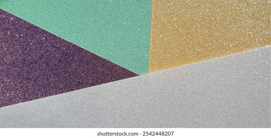 
Fundo brilhante brilhante brilhante com brilhos. Abstração brilhante. Roxo, amarelo, verde e branco. Papel brilhante. Textura de papel de parede multicolorido brilhante, design de interiores. Partes e segmentos.