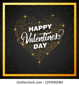 Shiny Glitter heart shape with happy valentine's day text