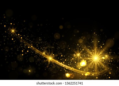 Shiny glittering effect, golden sparkles abstract magical background