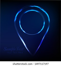 Shiny gloss map pointer icon. Vector illustration. Blue neon marker symbol for information and reference. Sign for navigation.