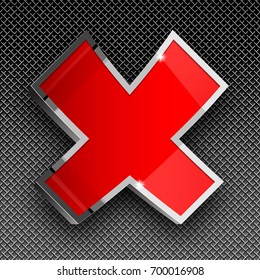 Shiny gloss red element. check mark Against a background of metal mesh vector illustration.