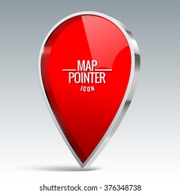 Shiny Gloss Red Map Pointer Icon. Vector Illustration