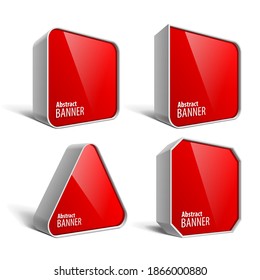 Shiny gloss red vector banner. Set of different shapes. Vector illustration.