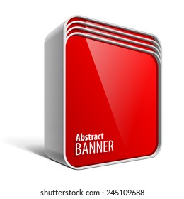 Shiny gloss red vector banner in the form of a square box with rounded corners eps 10