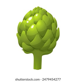 Shiny, glossy artichoke vector Illustration. Green vegetable on a white background. Healthy Organic vegetarian food. Realistic fresh French artichoke head.  Fall harvest. Thanksgiving day. 3d vector.