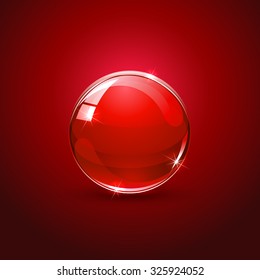 Shiny Glossy Ball On Red Background, Illustration.