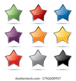 shiny glossy colorful stars set. Vector illustration. Eps 10 vector file.